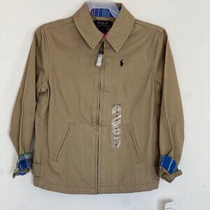 Ralph Lauren Jacket Boys Zip-Up Harrington Coat Tan Khaki plaid small pony